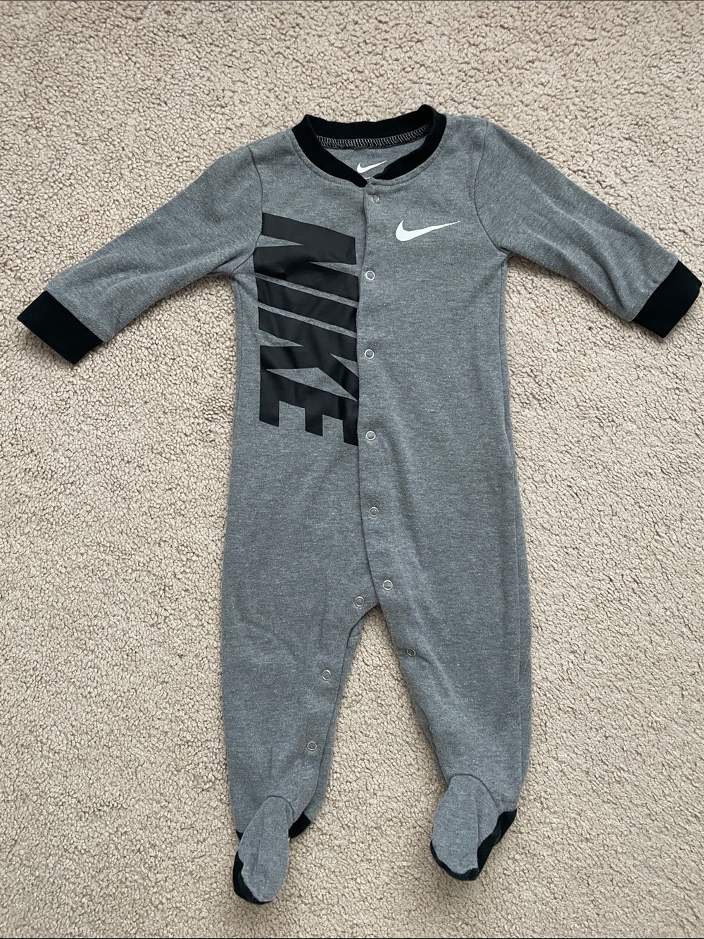 Nike Gray and Black Baby Footed One-Piece